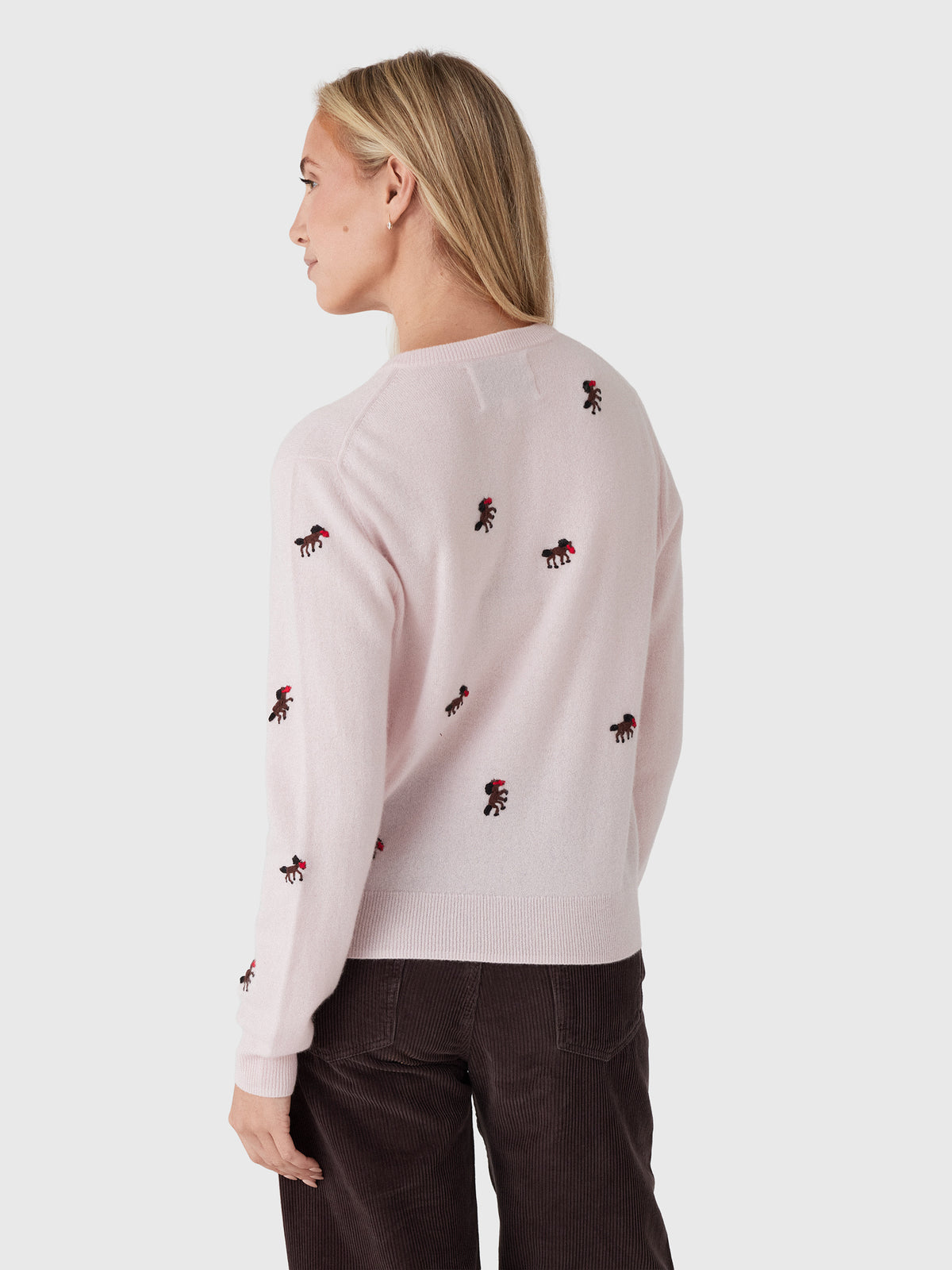 Lingua Franca Women's Horse Motif Cashmere Classic Cardigan - Saint Bernard