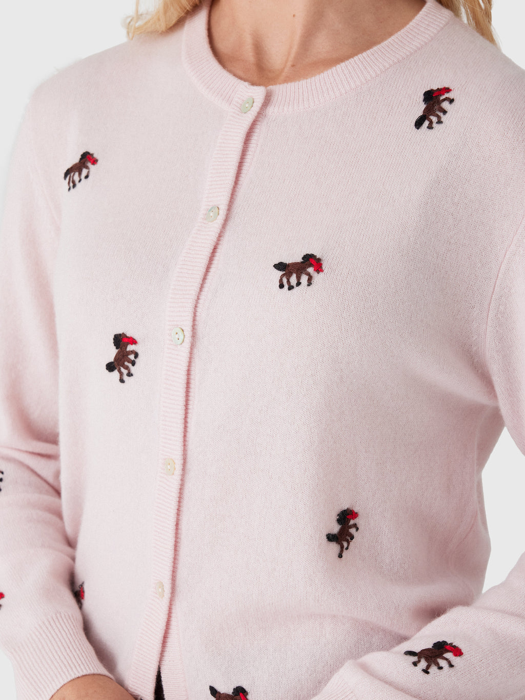 Lingua Franca Women's Horse Motif Cashmere Classic Cardigan - Saint Bernard