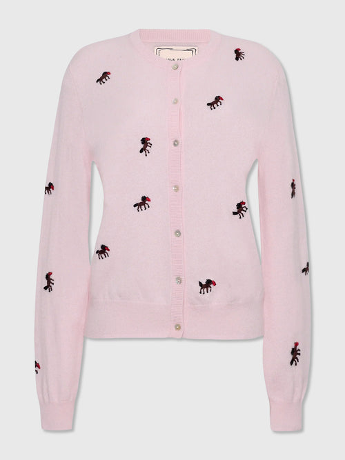 Lingua Franca Women's Horse Motif Cashmere Classic Cardigan - Saint Bernard