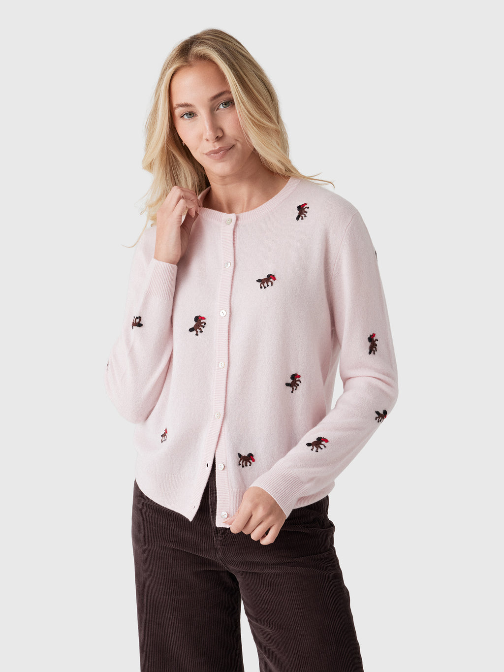 Lingua Franca Women's Horse Motif Cashmere Classic Cardigan - Saint Bernard