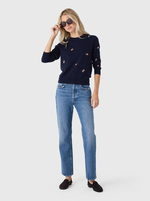 Lingua Franca Women's Horse Motif Cashmere Crewneck Sweater - Saint Bernard