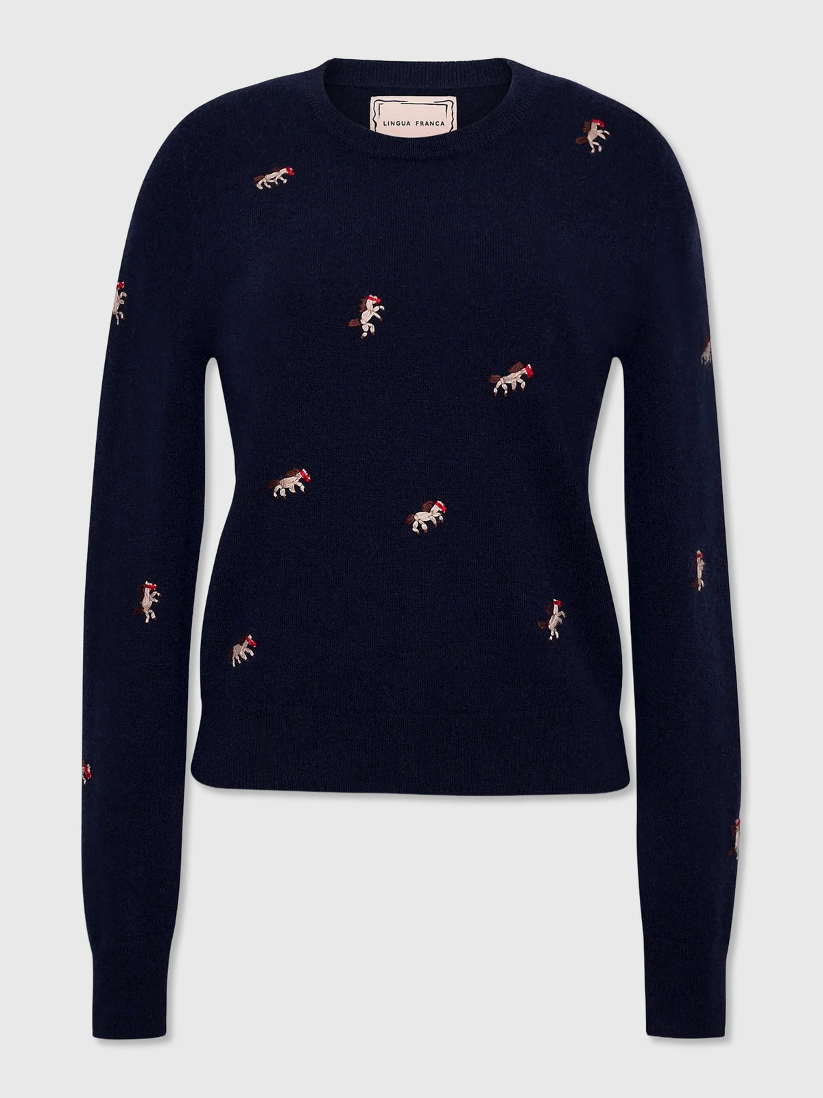 Lingua Franca Women's Horse Motif Cashmere Crewneck Sweater - Saint Bernard