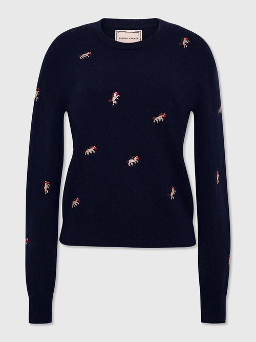 Lingua Franca Women's Horse Motif Cashmere Crewneck Sweater - Saint Bernard