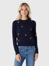 Lingua Franca Women's Horse Motif Cashmere Crewneck Sweater - Saint Bernard