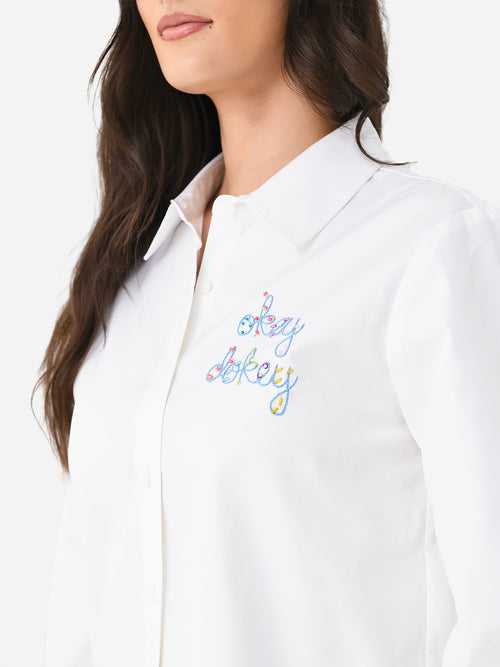 Lingua Franca Women's Embroidered Button-Down Shirt