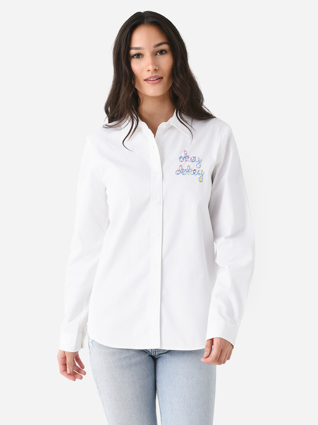 Lingua Franca Women's Embroidered Button-Down Shirt - Saint Bernard
