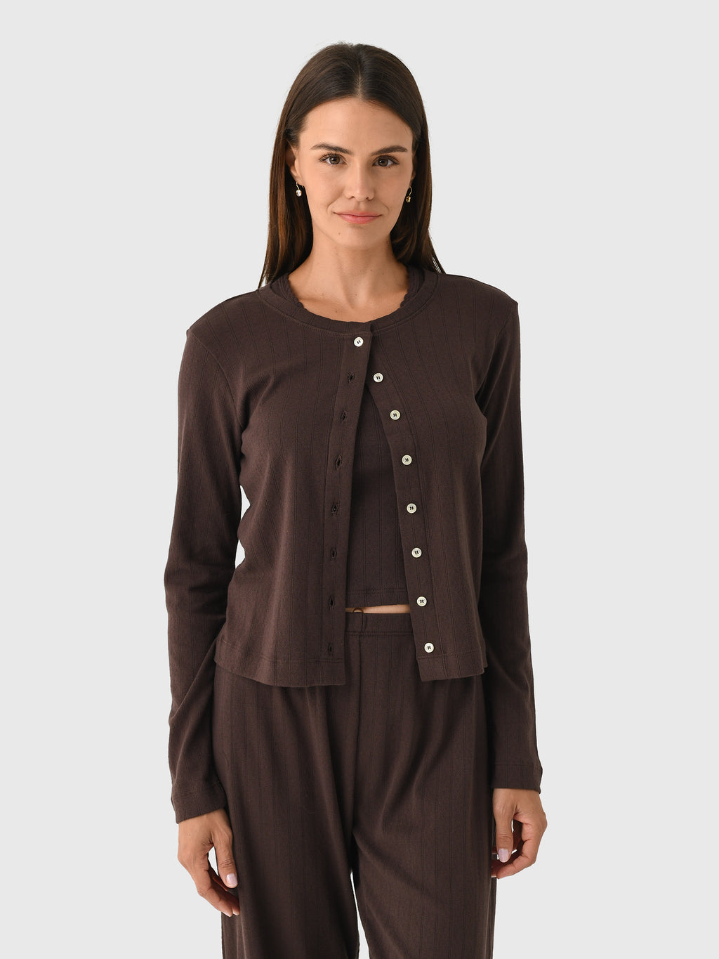 Leset Women's Pointelle Classic Crew Cardigan - Saint Bernard