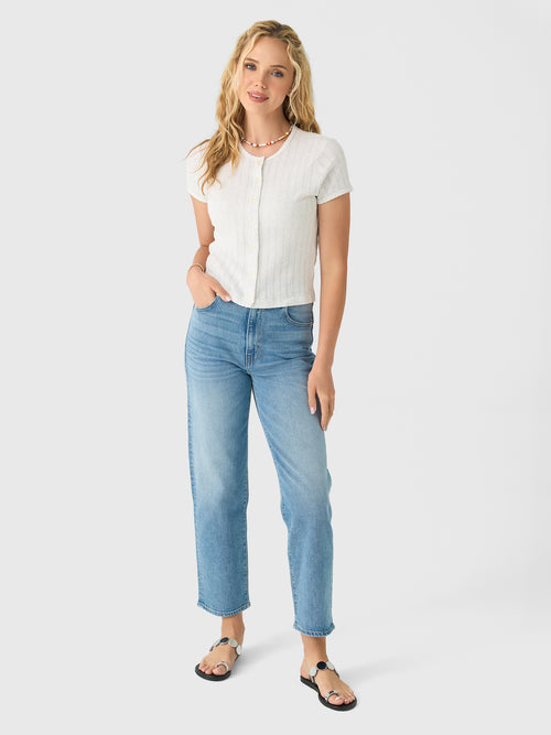 Leset Women's Pointelle Short Sleeve Cardigan