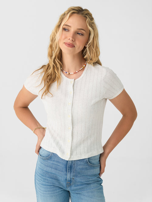 Leset Women's Pointelle Short Sleeve Cardigan