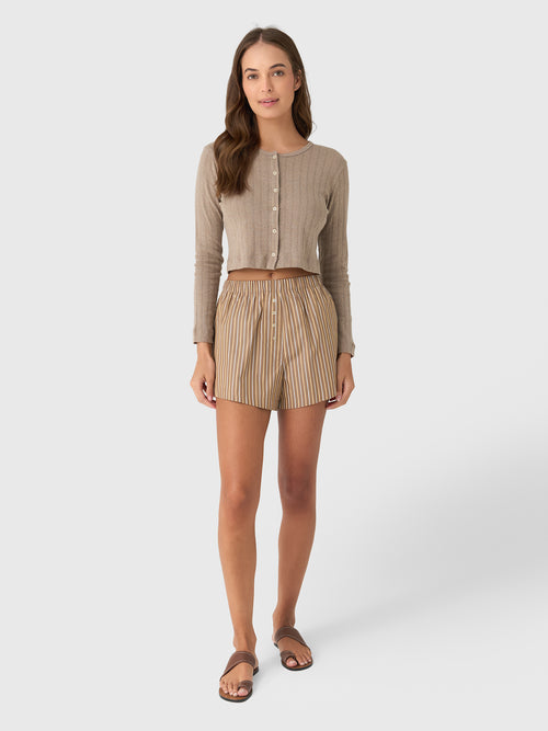 Leset Women's Pointelle Crop Cardigan