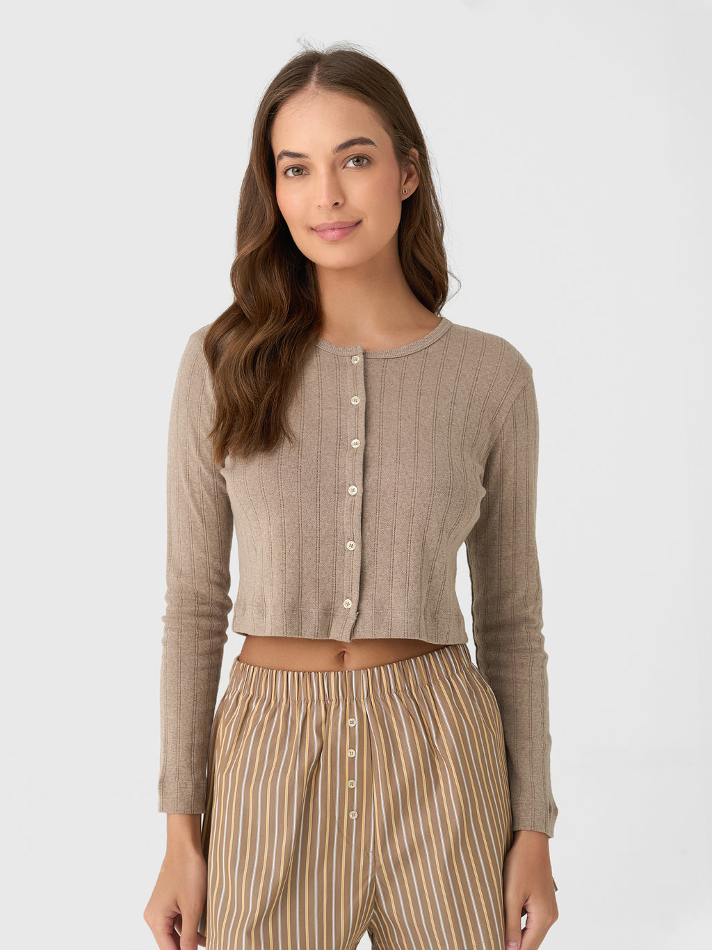 Leset Women's Pointelle Crop Cardigan - Saint Bernard