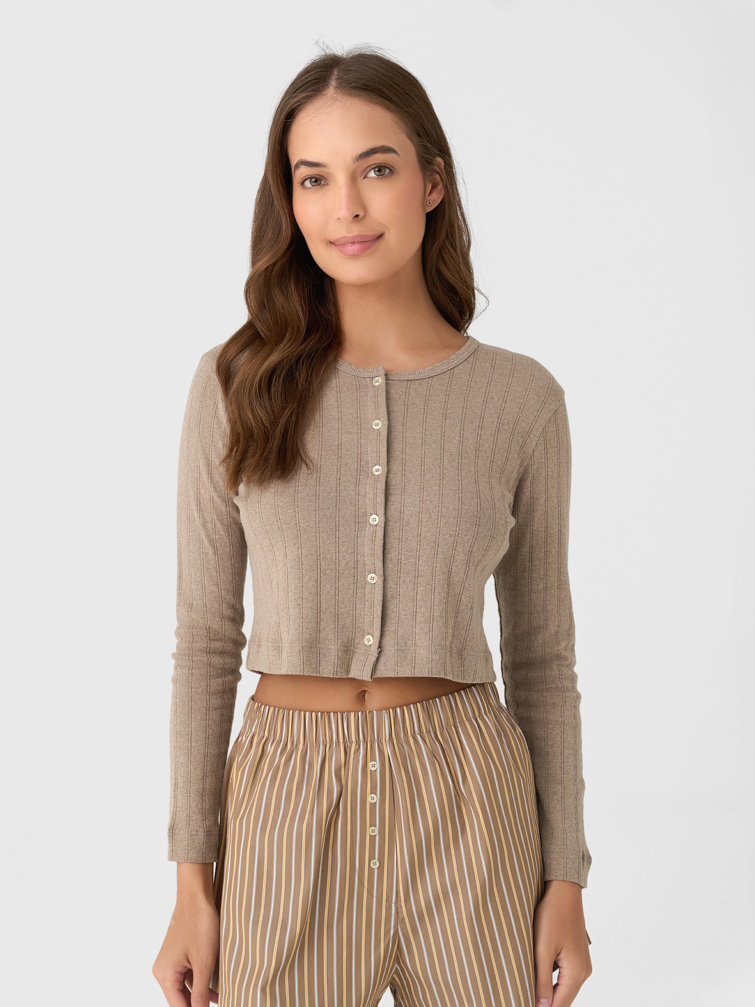 Leset Women's Pointelle Crop Cardigan - Saint Bernard