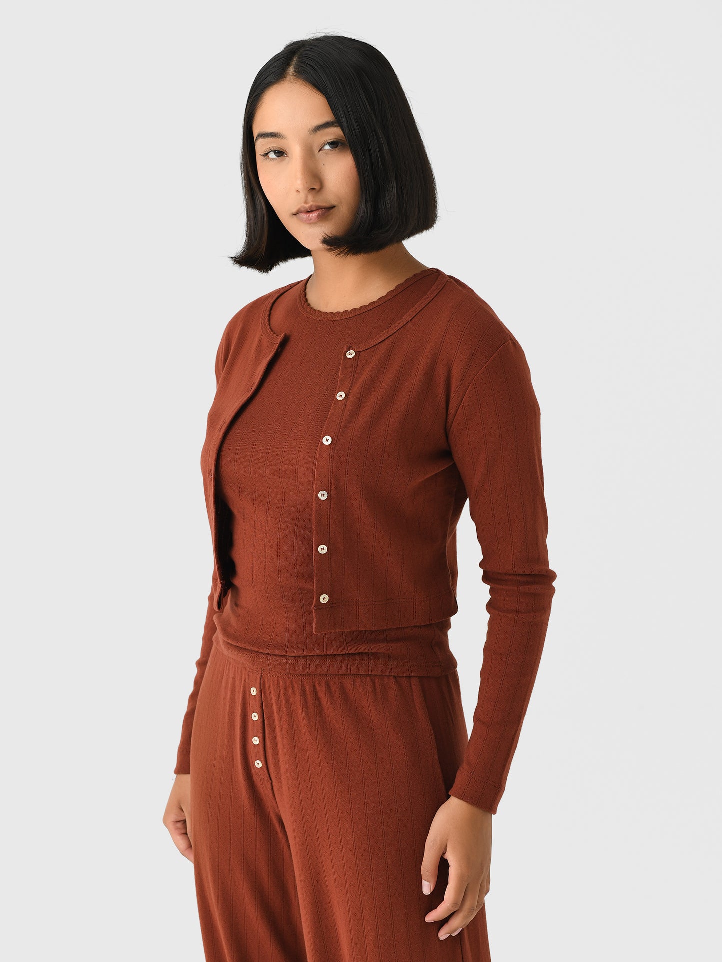 Leset Women's Pointelle Crop Cardigan - Saint Bernard