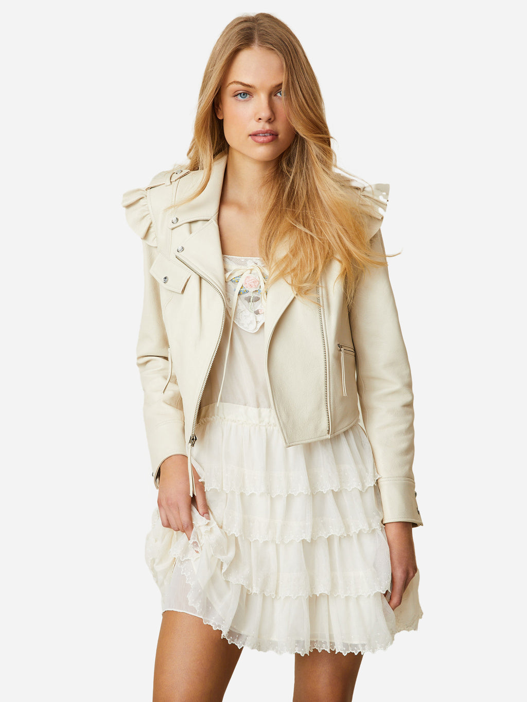 LoveShackFancy Women's Torrez Cropped Leather Jacket - Saint Bernard