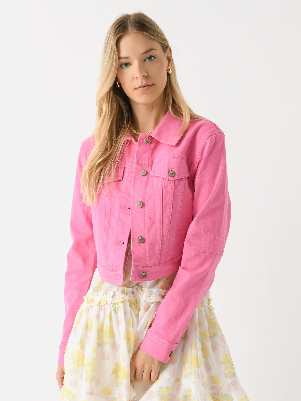 LoveShackFancy Women's Paltro Cropped Corset Denim Jacket - Saint Bernard