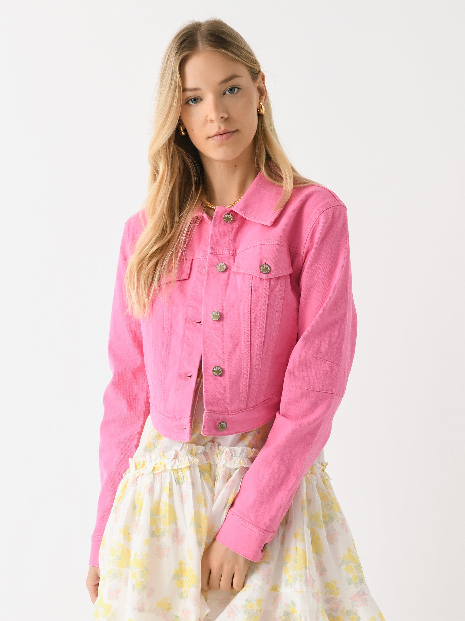 LoveShackFancy Women's Paltro Cropped Corset Denim Jacket - Saint Bernard