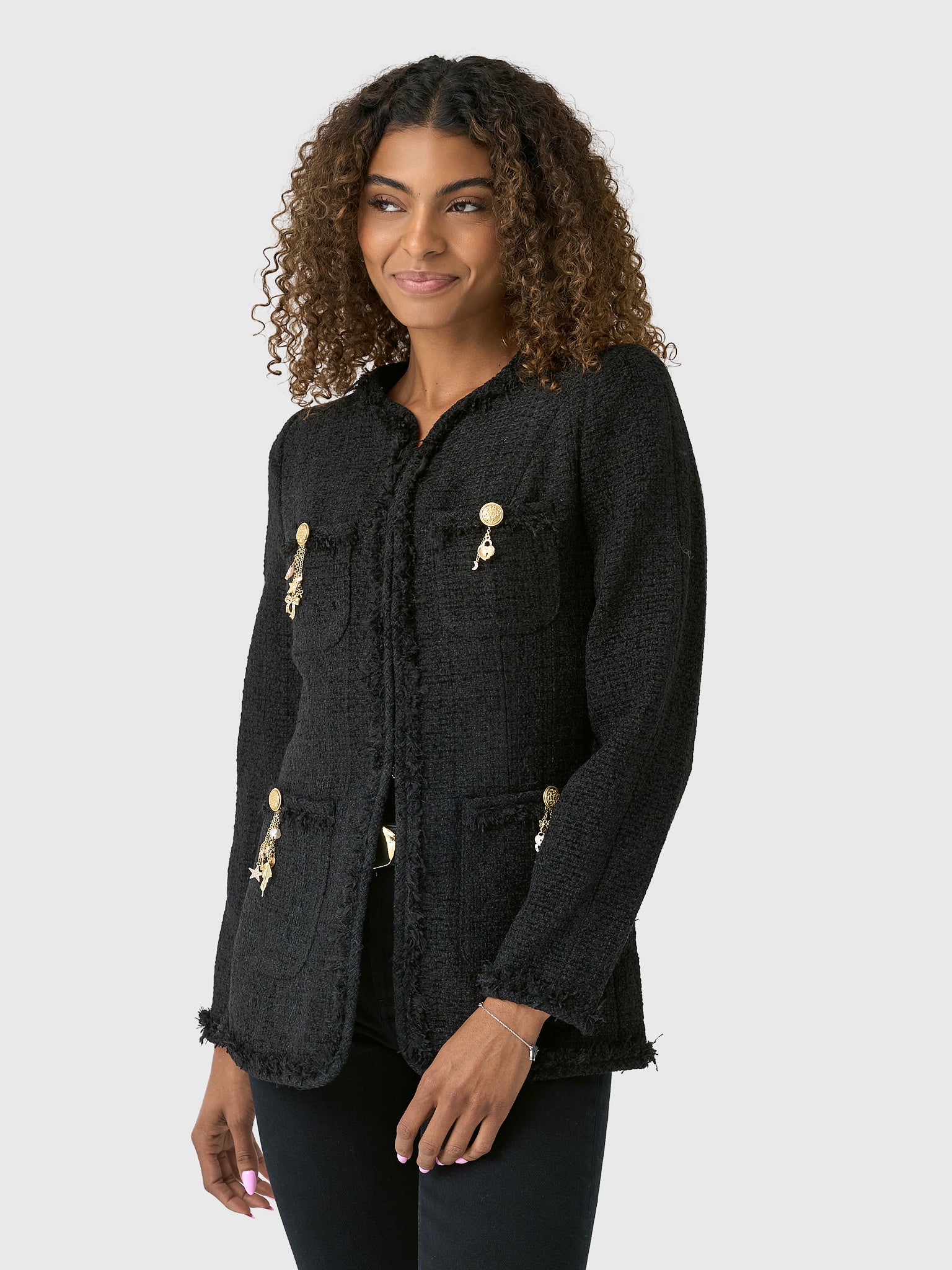 LoveShackFancy Women's Adrina Tweed Embellished Jacket - Saint Bernard