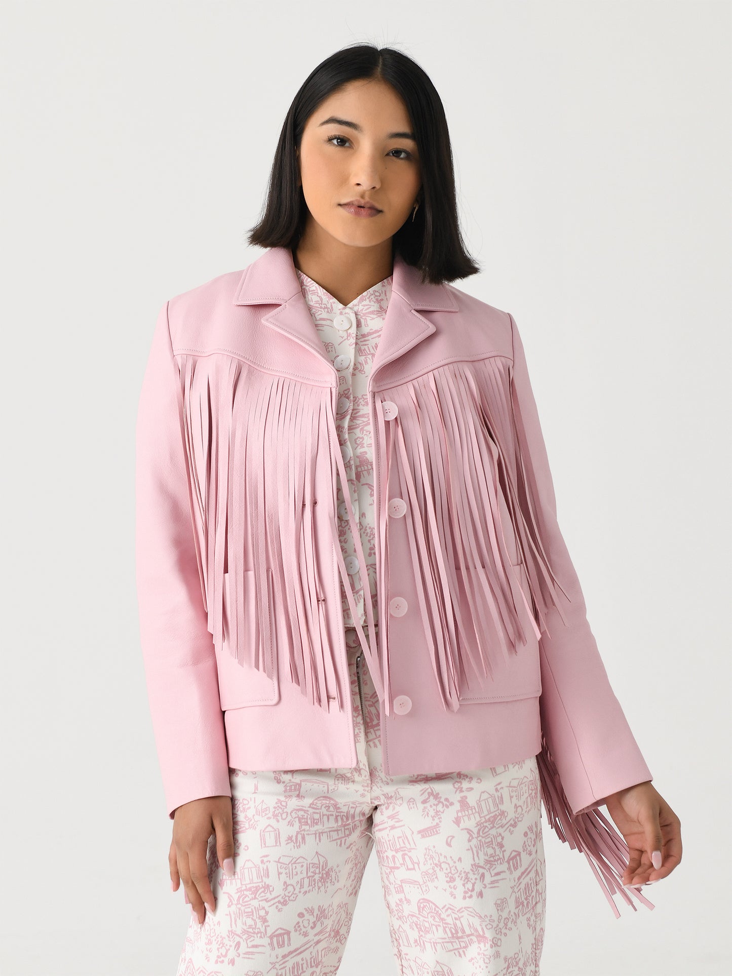 LoveShackFancy Women's Geraline Leather Fringe Jacket - Saint Bernard