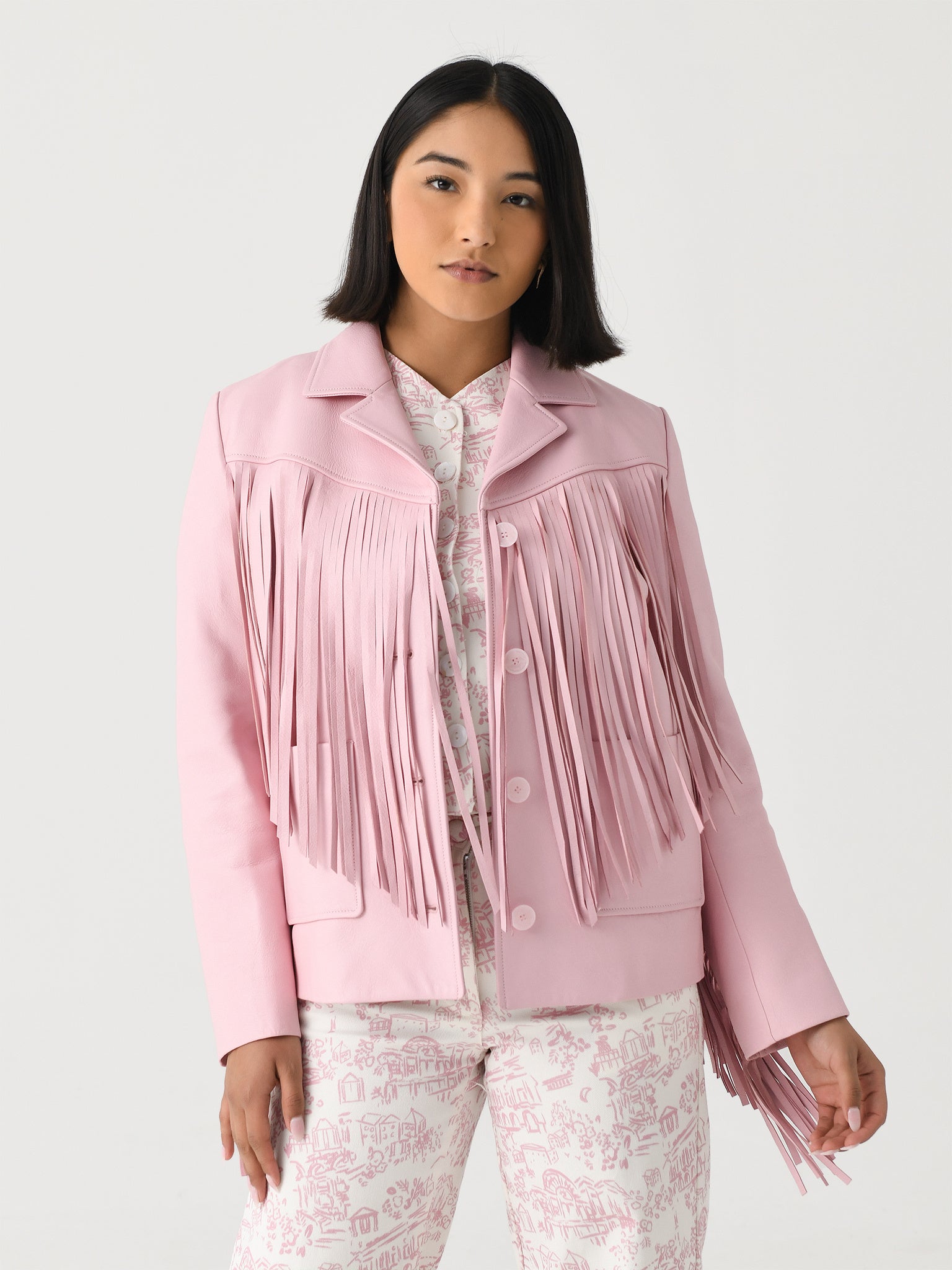 LoveShackFancy Women's Geraline Leather Fringe Jacket - Saint Bernard