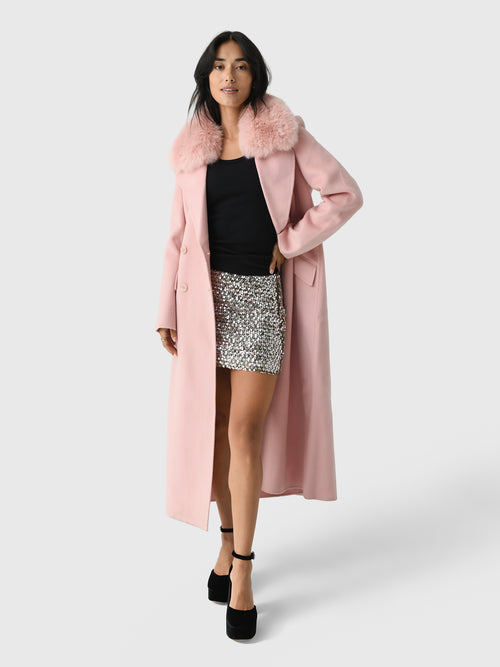 LoveShackFancy Women's Char Faux Fur Collar Wool Coat