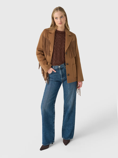 LoveShackFancy Women's Maebella Wool Fringe Jacket