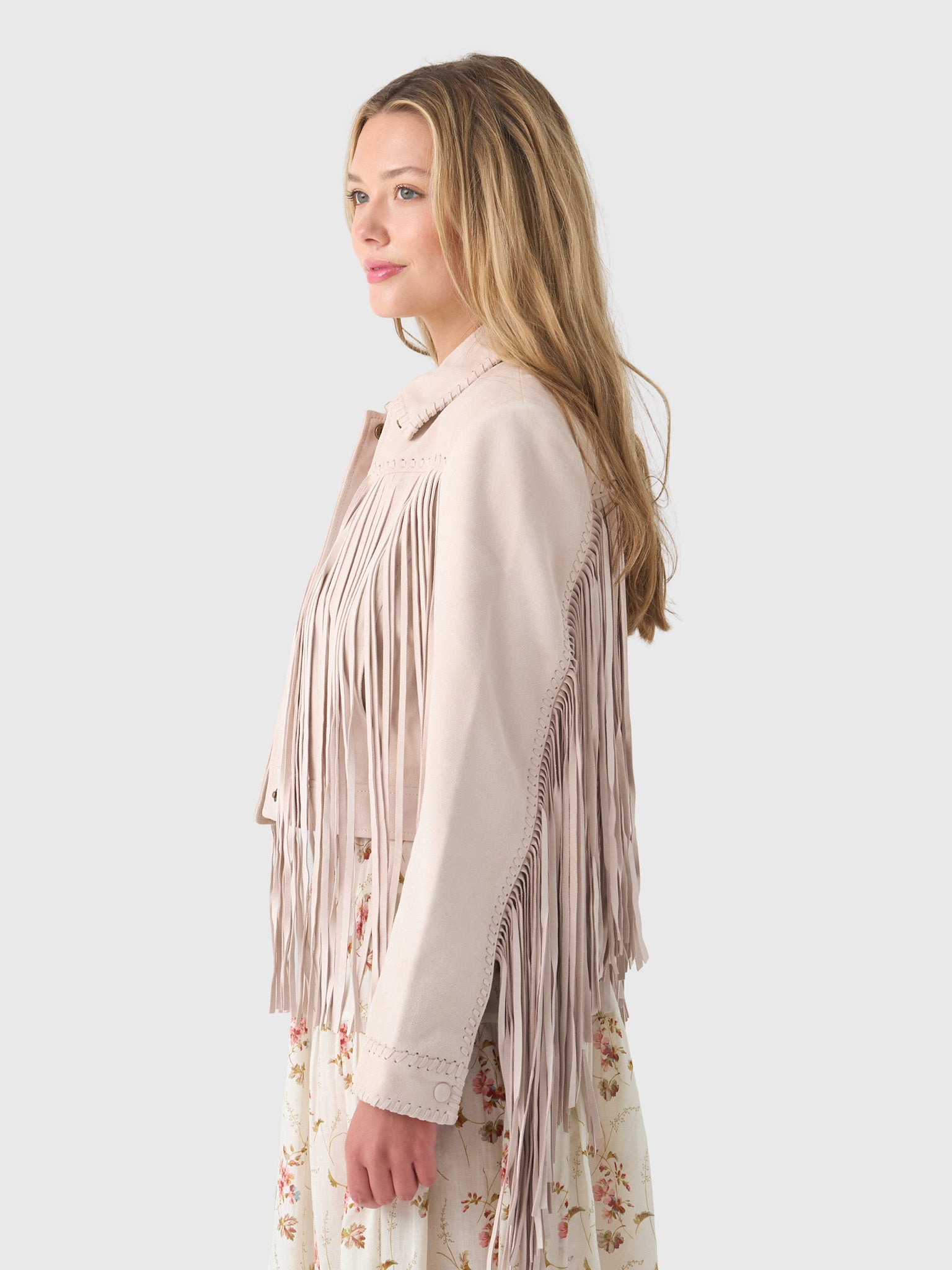 LoveShackFancy Women's Maelis Suede Fringe Jacket - Saint Bernard