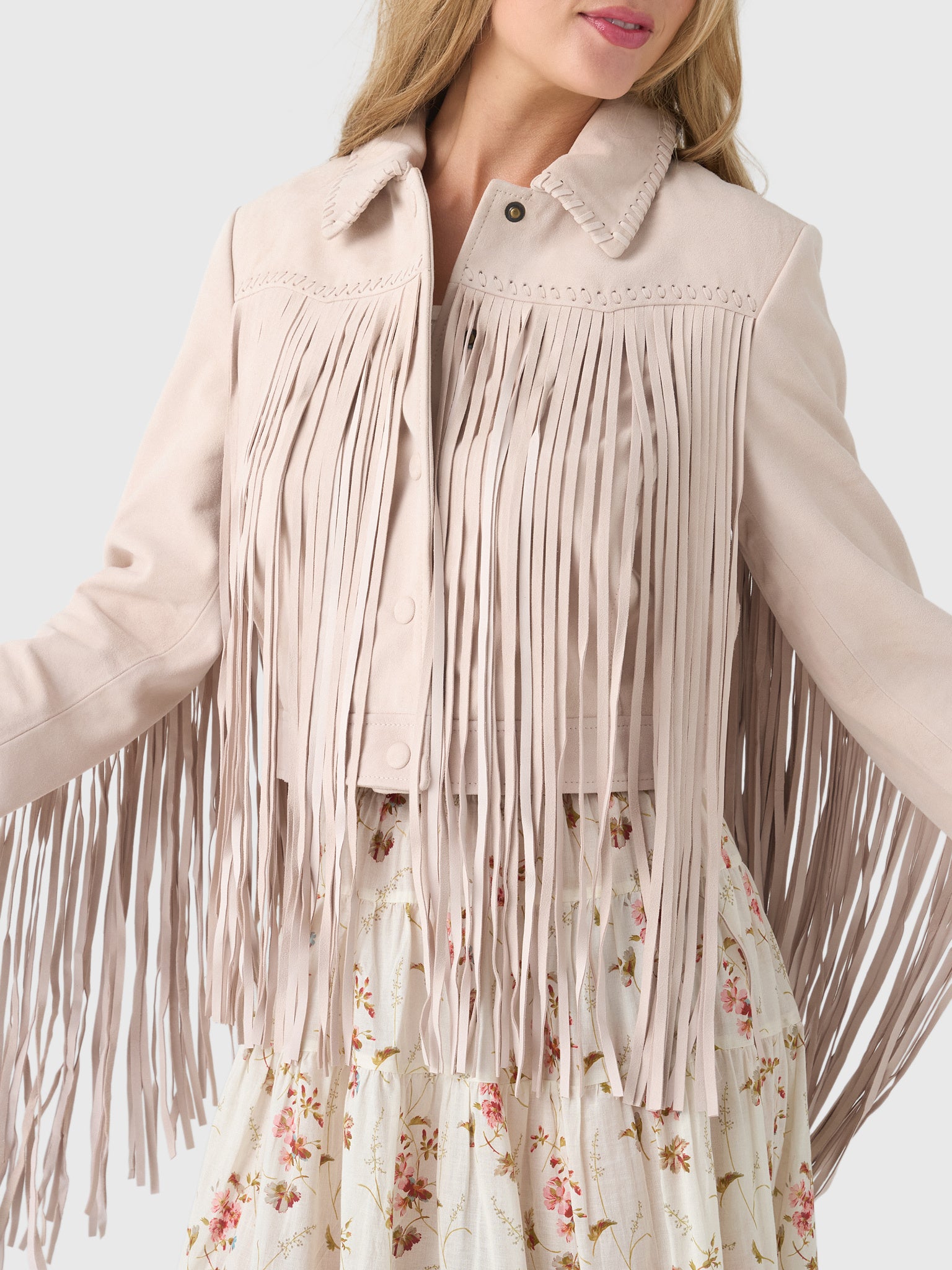 LoveShackFancy Women's Maelis Suede Fringe Jacket - Saint Bernard