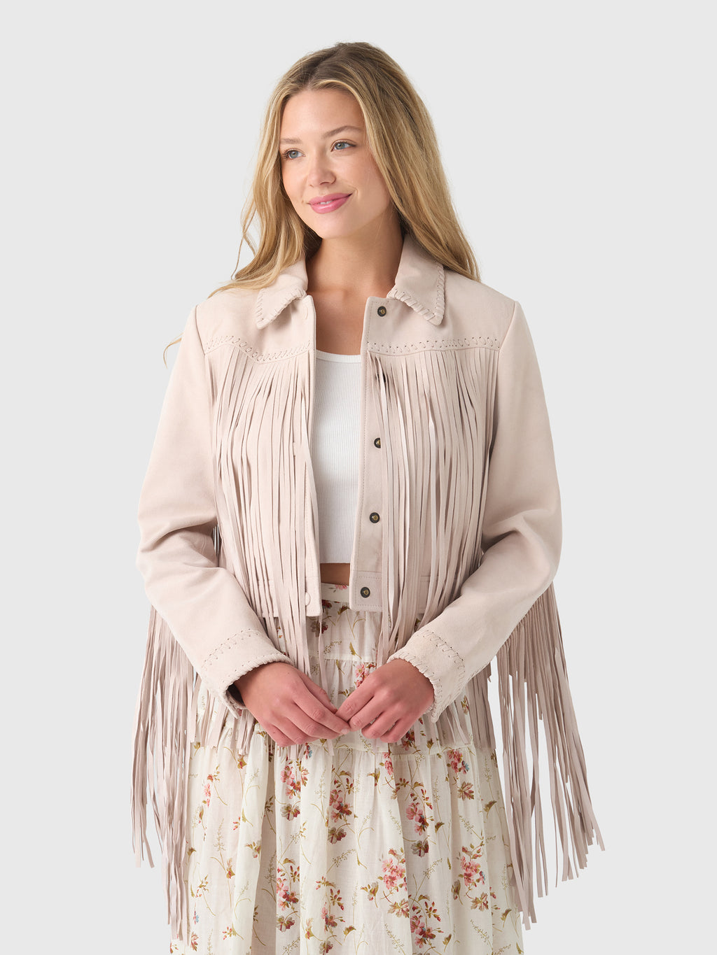 LoveShackFancy Women's Maelis Suede Fringe Jacket - Saint Bernard