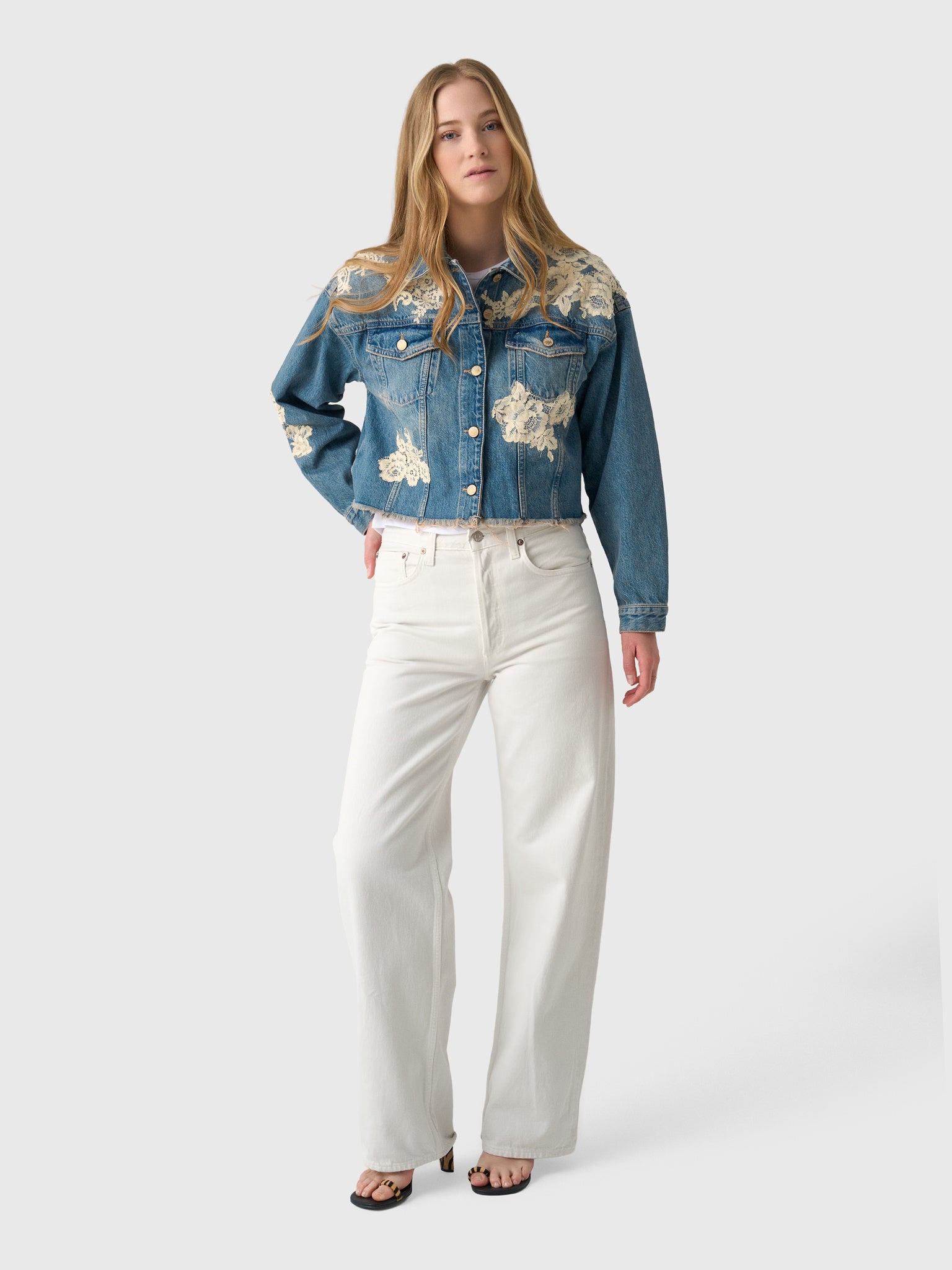 LoveShackFancy Women's Amana Lace Appliqué Denim Jacket – Saint