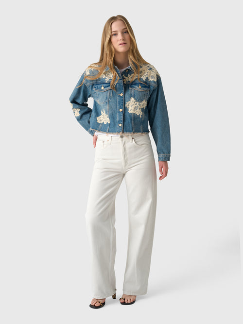 LoveShackFancy Women's Amana Lace Appliqué Denim Jacket