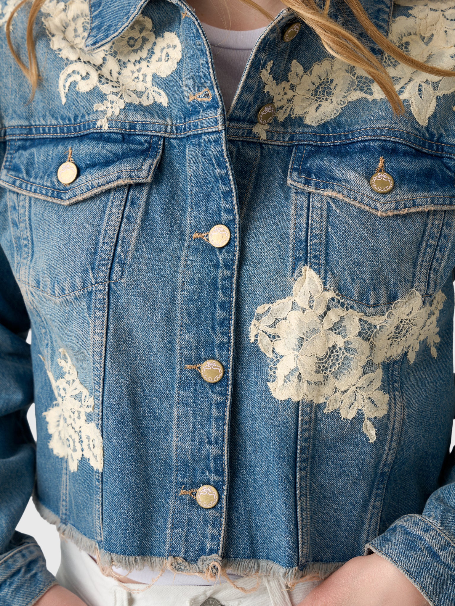 LoveShackFancy Women's Amana Lace Appliqué Denim Jacket – Saint