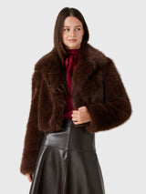LoveShackFancy Women's Stroma Cropped Faux Fur Jacket - Saint Bernard