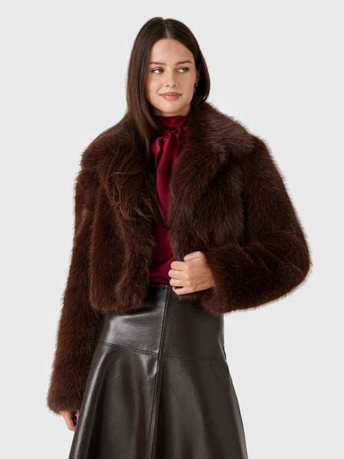 LoveShackFancy Women's Stroma Cropped Faux Fur Jacket - Saint Bernard