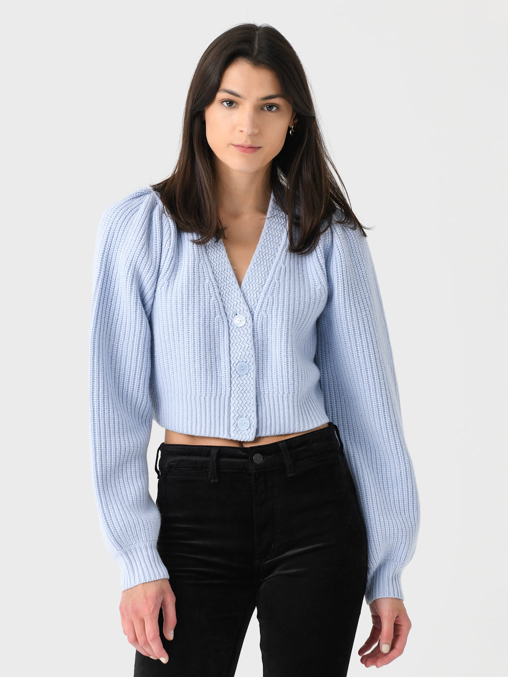 LoveShackFancy Women's Avignon V-Neck Crop Cardigan - Saint Bernard