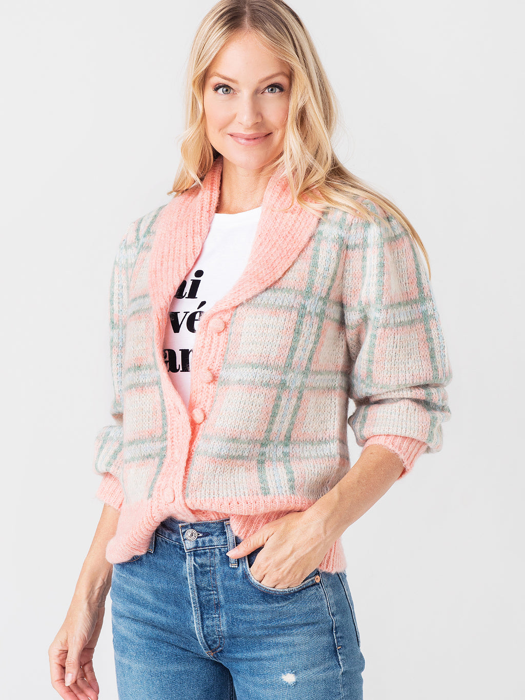LoveShackFancy Women's Jeeves Plaid Wool Cardigan - Saint Bernard