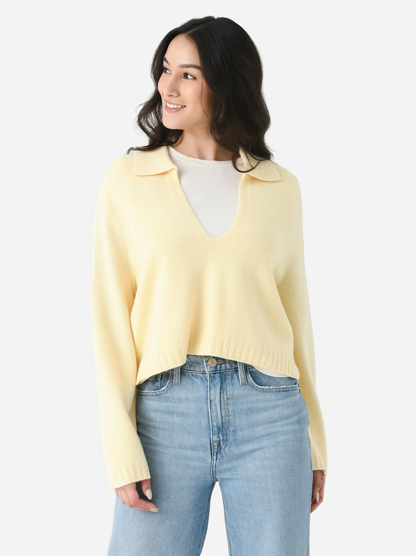 Leset Women's Zoe Crop V-Neck Polo Sweater