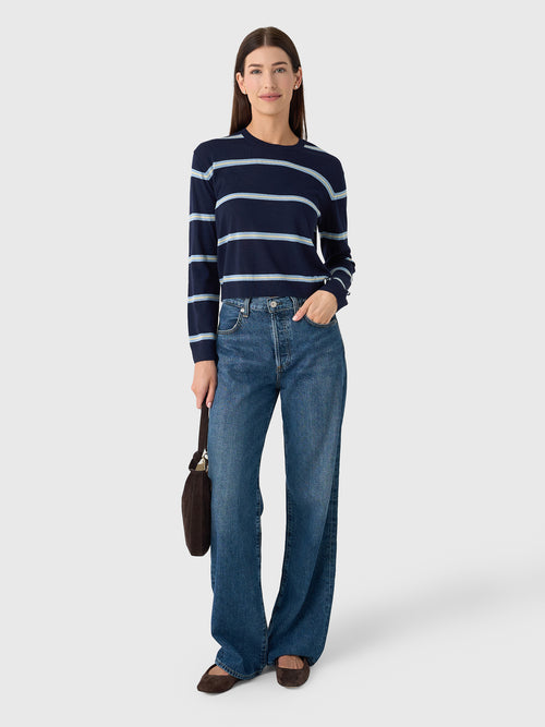 Leset Women's James Stripe Classic Crew Sweater
