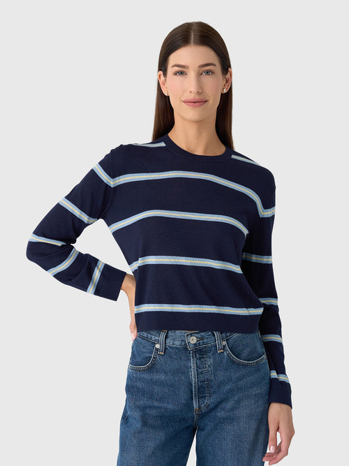 Leset Women's James Stripe Classic Crew Sweater