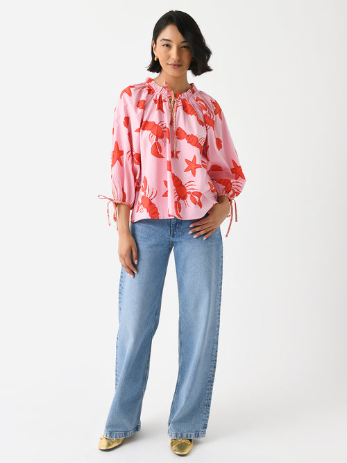 Sur La Vague Women's Lobster Contrast Blouse