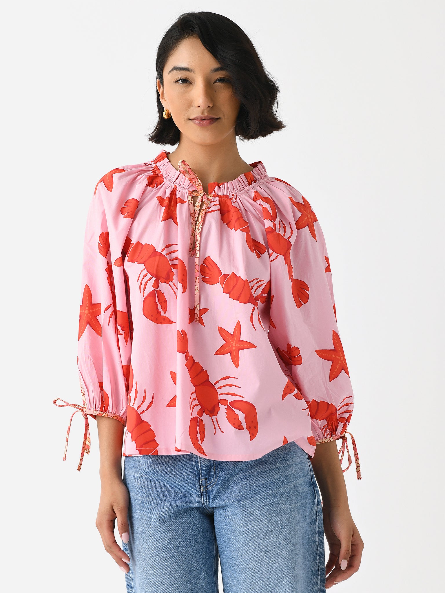 Lobster Print Button-Front Blouse