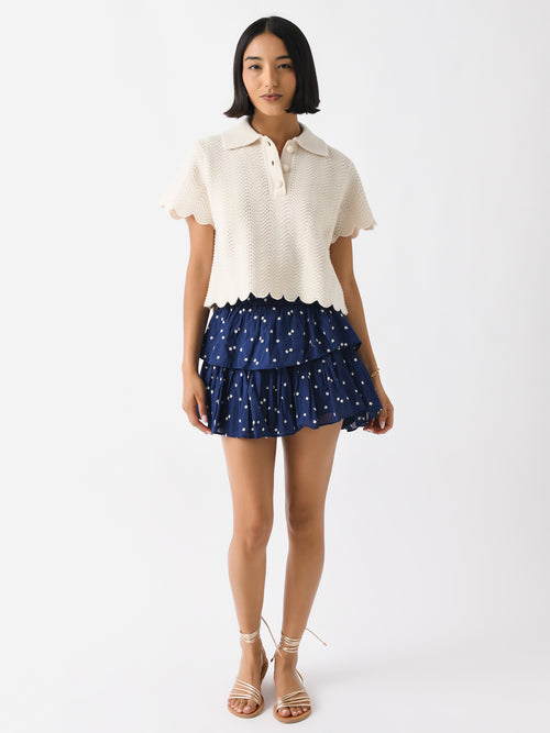LoveShackFancy Women's Ruffle Mini Star Print Cotton Skirt