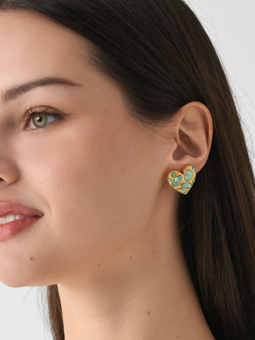 Lele Sadoughi Crystal Molten Heart Button Earrings