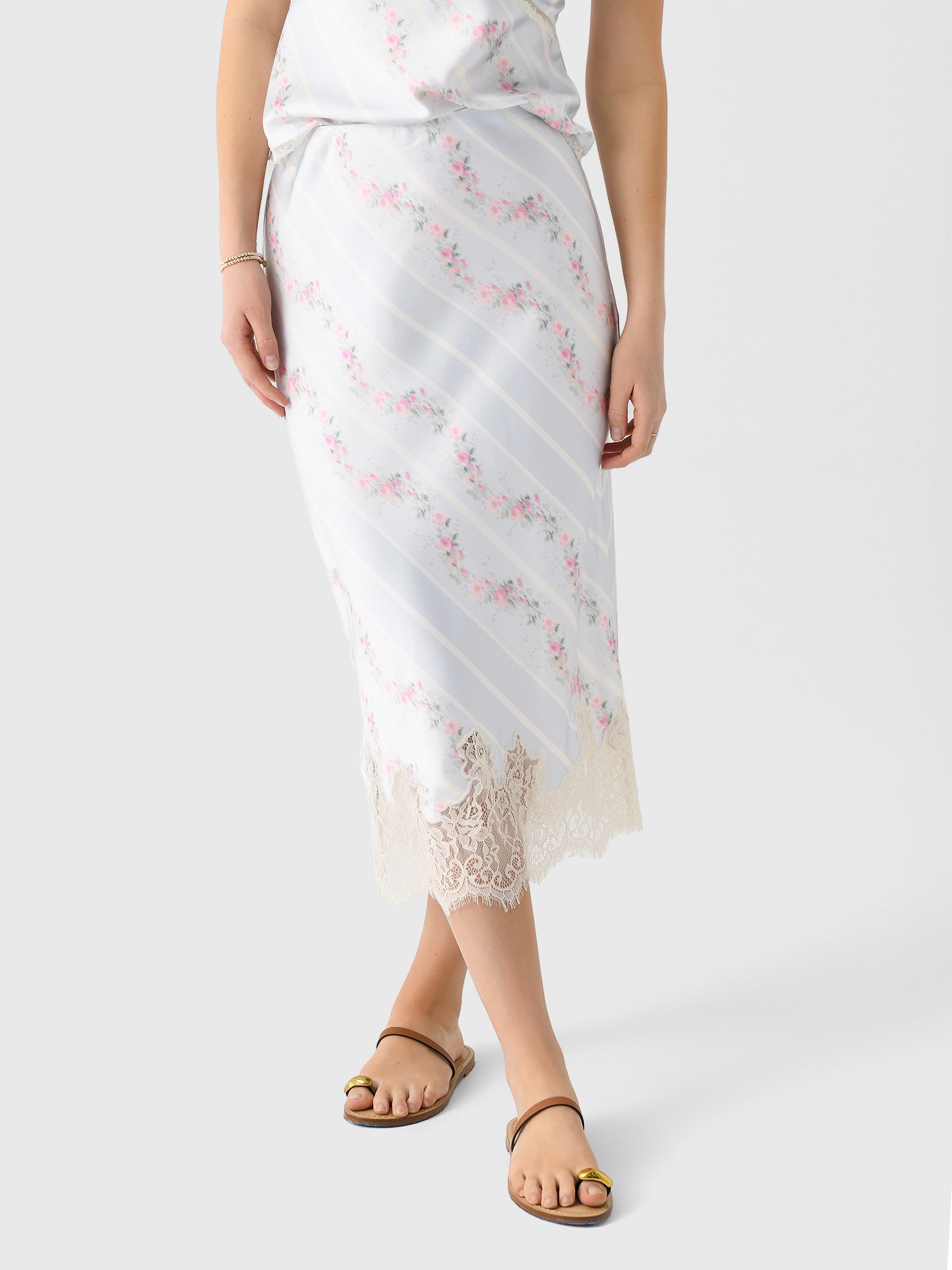 LoveShackFancy Women's Malina Satin Floral Midi Slip Skirt - Saint Bernard