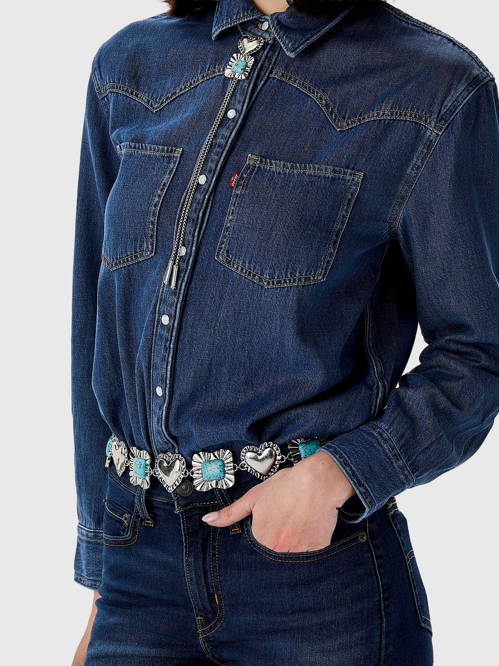 Lele Sadoughi Women's Ruffle Heart Stone Concho Belt - Saint Bernard