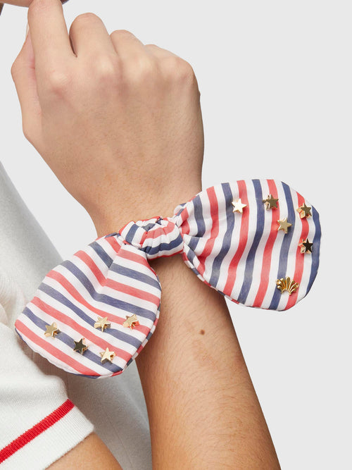 Lele Sadoughi Penny Striped Embellished Bow Scrunchie