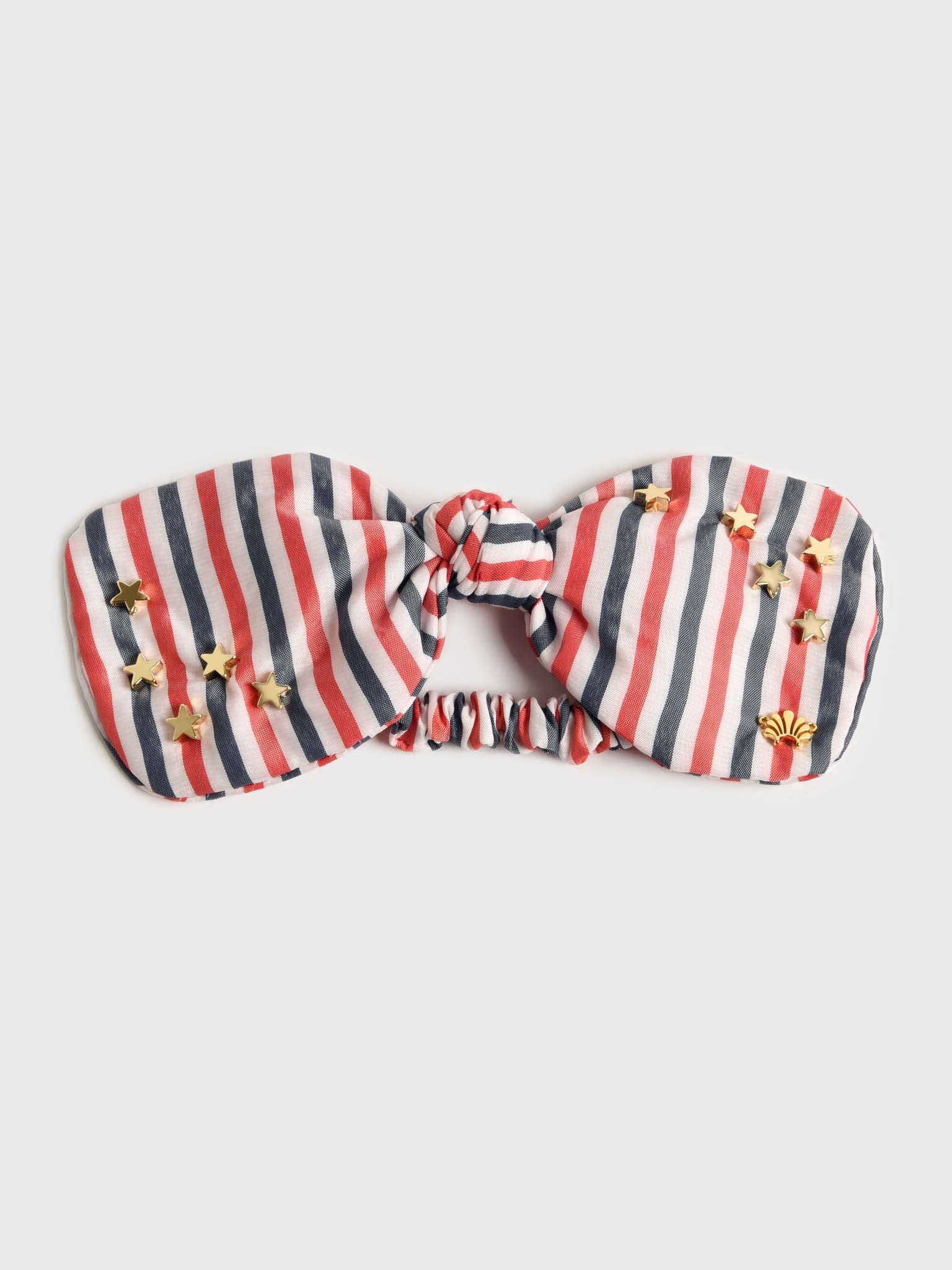 Lele Sadoughi Penny Striped Embellished Bow Scrunchie - Saint Bernard