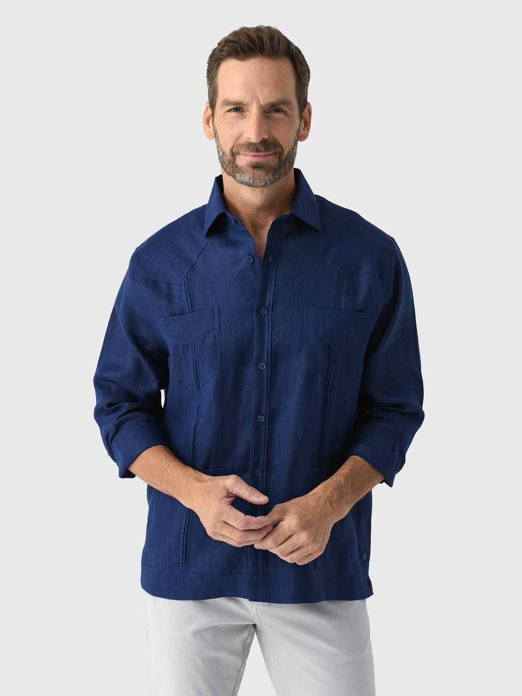 Centuria Men's Long Sleeve Linen Guayabera Shirt - Saint Bernard