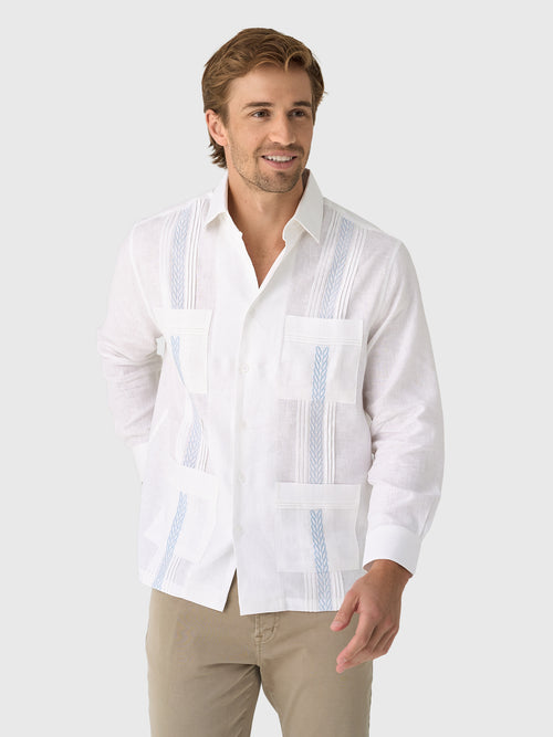 Centuria Men's Long Sleeve Linen Guayabera Shirt