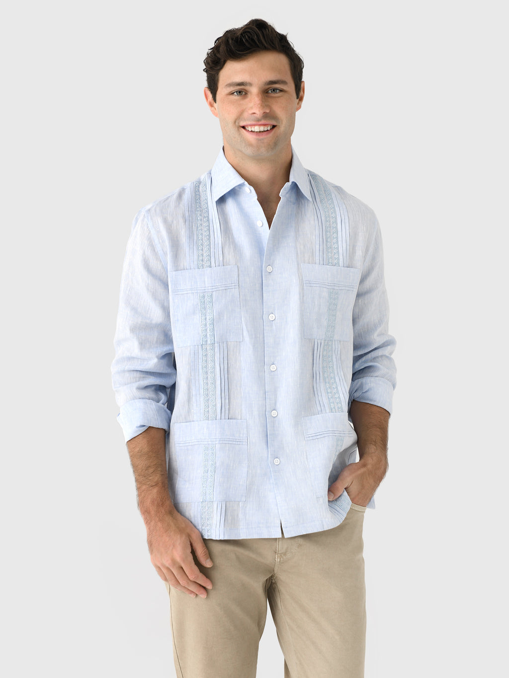 Centuria Men's Long Sleeve Linen Guayabera Shirt - Saint Bernard