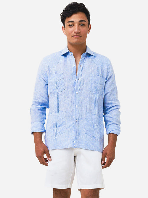 Centuria Men's Long Sleeve Guayabera Linen Shirt